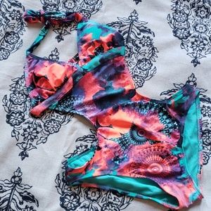 Psychedelic Cutout Bathing Suit